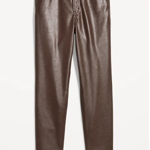 Brown High-Rise Loose Faux Leather Pants
